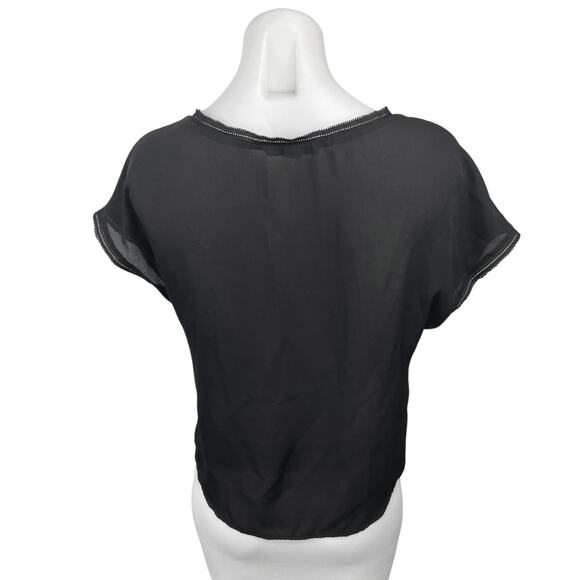 Banana Republic Black Satin Silk Short Sleeve T-Shirt Tee Blouse Top Size XS - Picture 2 of 5